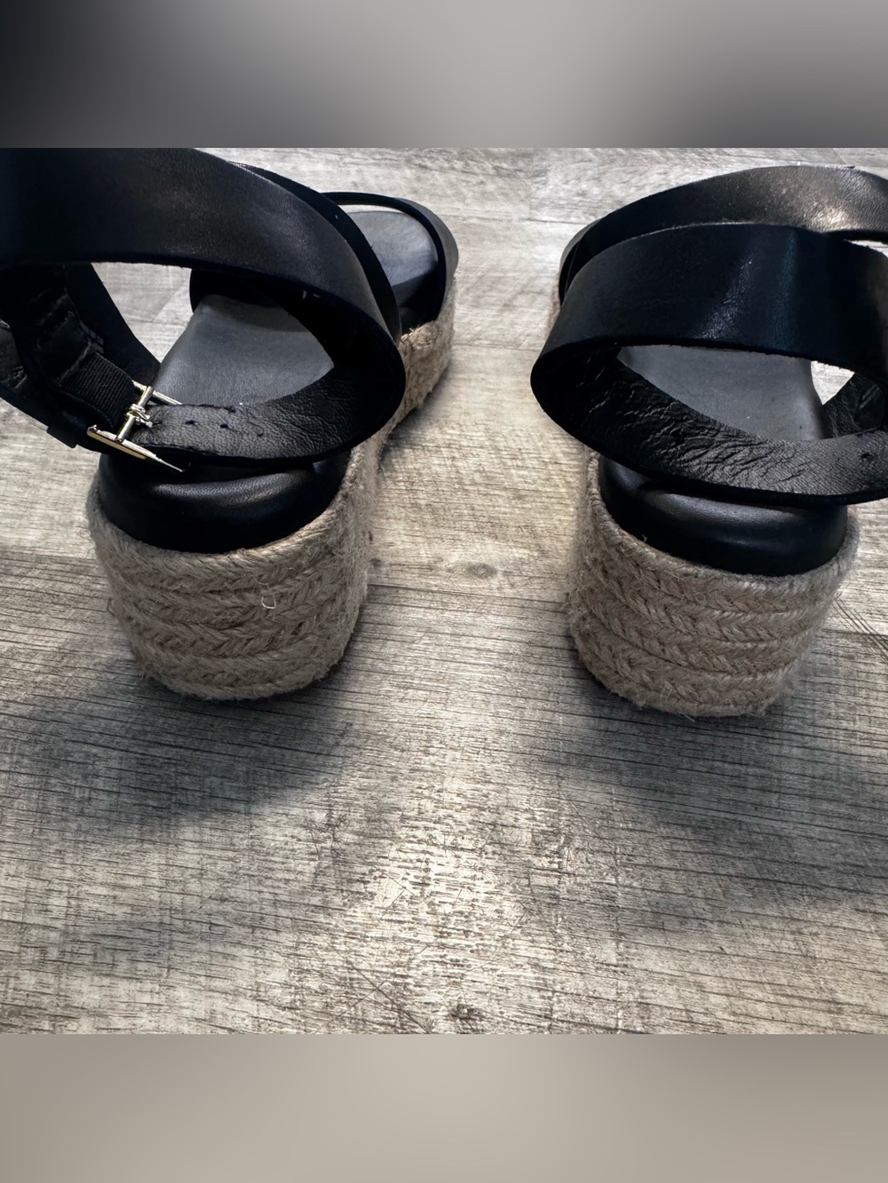 Clarks Kimmei Ivy Wedge Black Leather Espadrilles Sandal Womens Sz. 6 - Picture 9 of 11